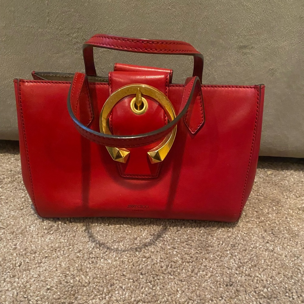 EUC Jimmy Choo Womens Red Leather Madeline Shoulder Bag Purse